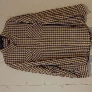 IZOD Button Down Long Sleeve Shirt, Blue & Yellow, XXL